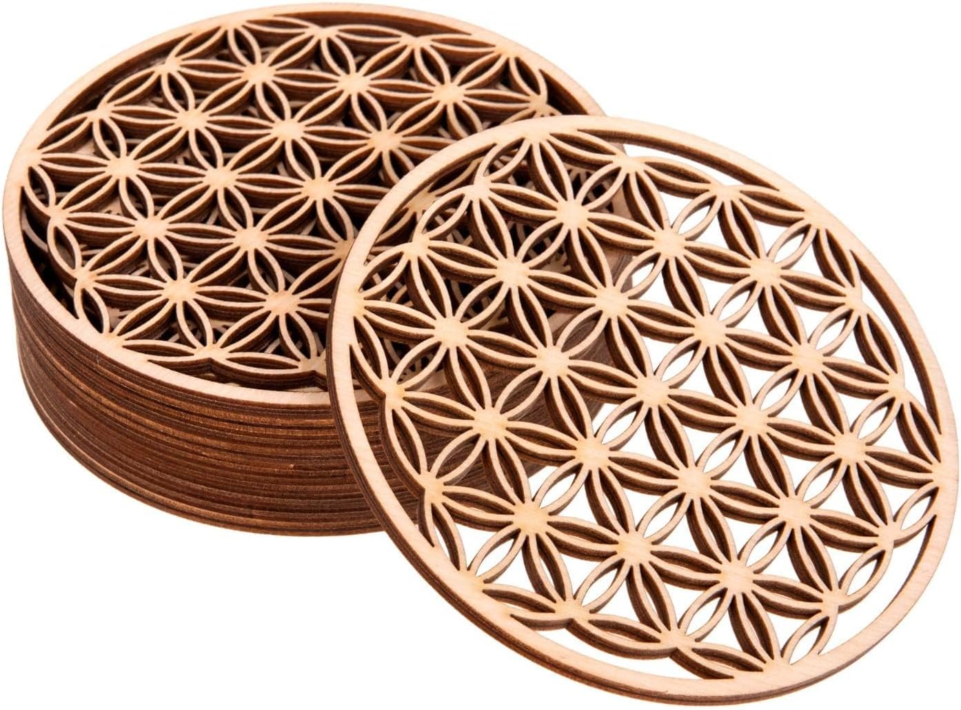 10er-set Jeiibrzui Untersetzer „blume Des Lebens“ Aus Holz (10 Stück, 10 X 10 Cm) – Natürliche Sperrhout-holzuntersetzer Für Kaffee Und Tee – Robuste Tischschoner Mit Spirituellem Design – Ideal Für W