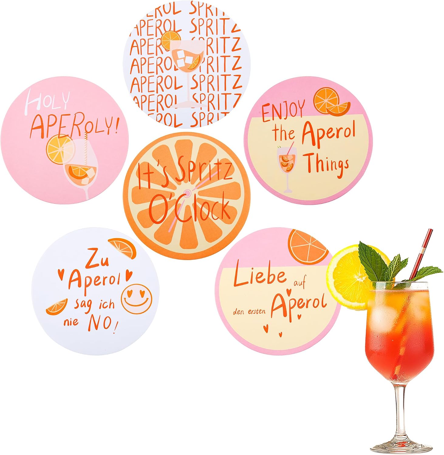 Jeiibrzui Untersetzer – 10 X 10 Cm – 6er-set – Orangefarbenes Design Mit Witzigen Sprüchen Für Terrasse Und Partys