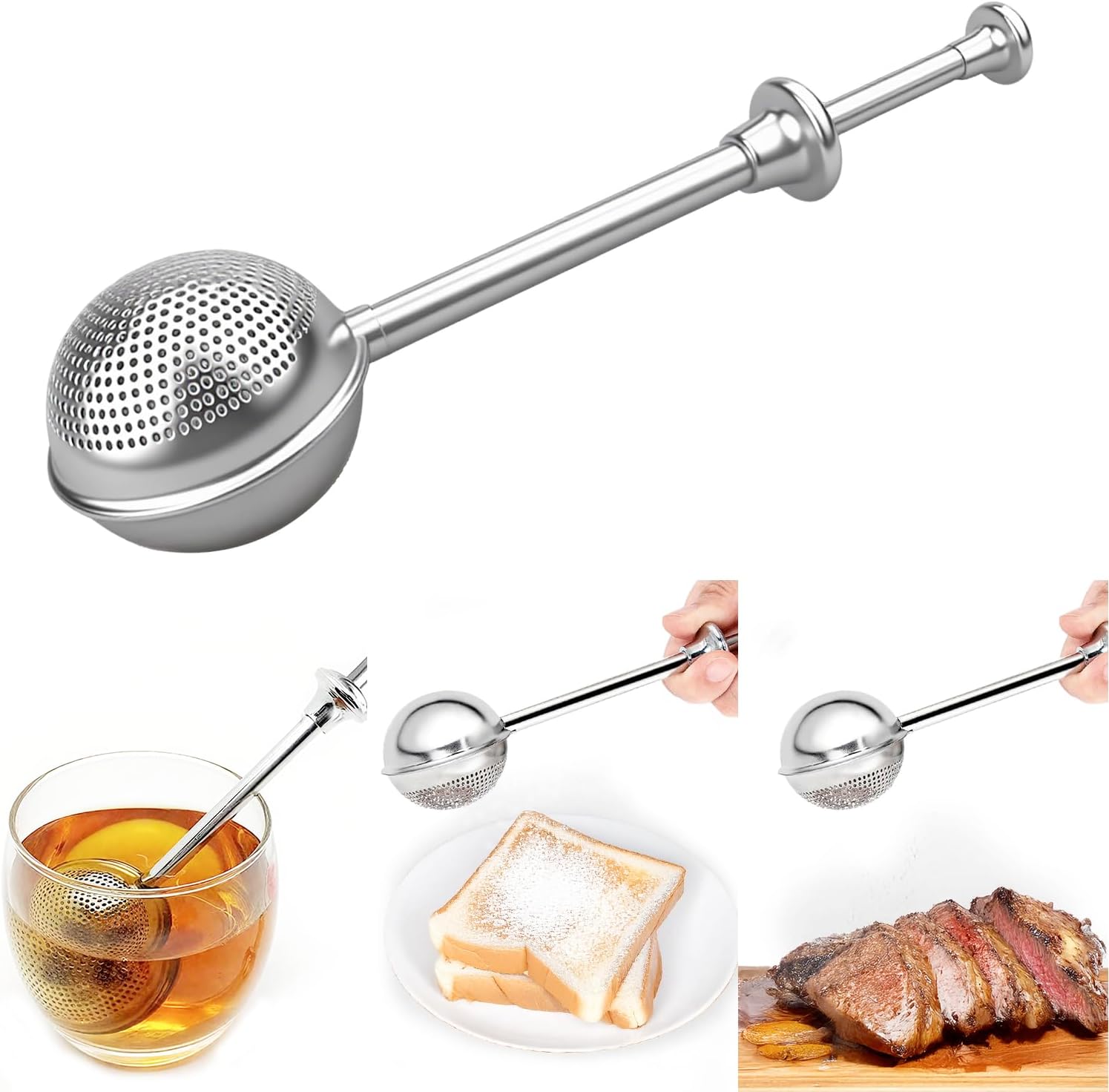 Jeiibrzui Mehlstreuer – Puderzuckerstreuer Aus Edelstahl Mit Griff – 18 X 5 Cm – 1 Stück – Silber – Zum Backen, Für Desserts Und Cappuccinos