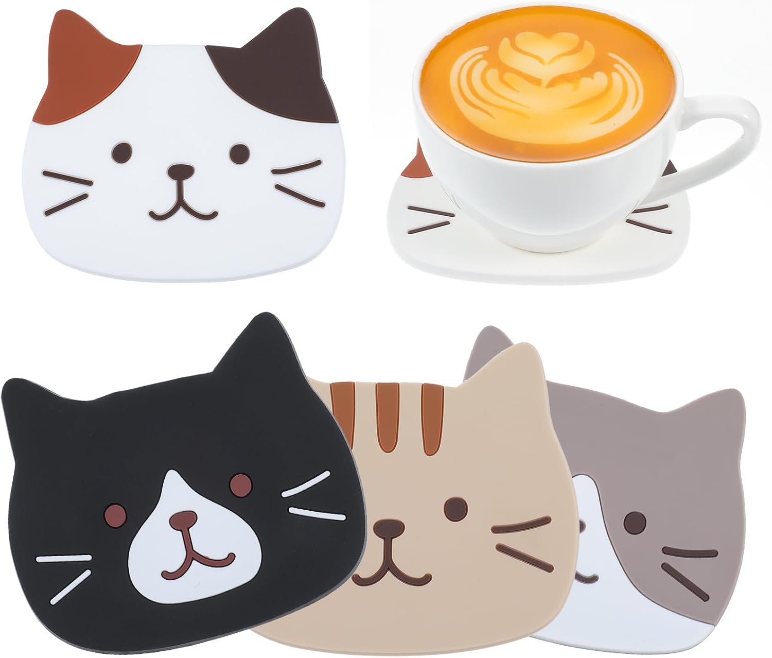 Jeiibrzui Niedliche Katzen-untersetzer – 4er-set Silikon-untersetzer – Hitzebeständig Bis 250 °c – Rutschfest – Ideal Für Küche Und Büro – Schützt Ihre Möbel