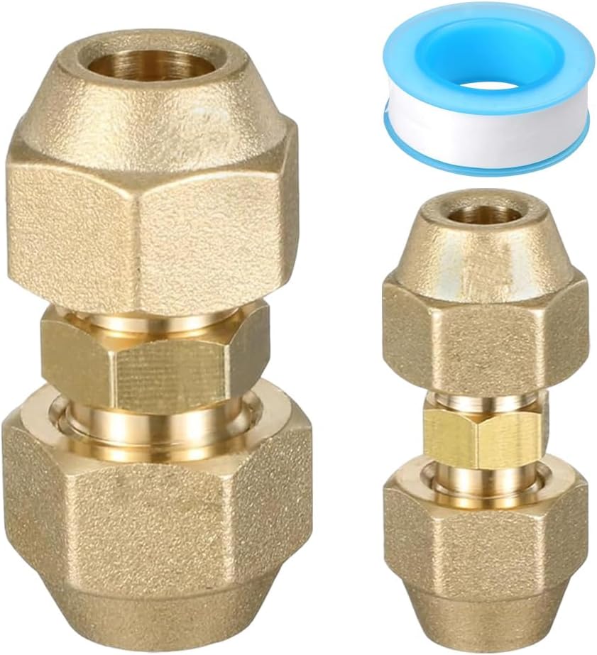 Kupferfitting - 2 Stück - Messing - Doppelnippel 1/4 Und 3/8 Zoll - Für Klimaanlagen Und Kühlanlagen