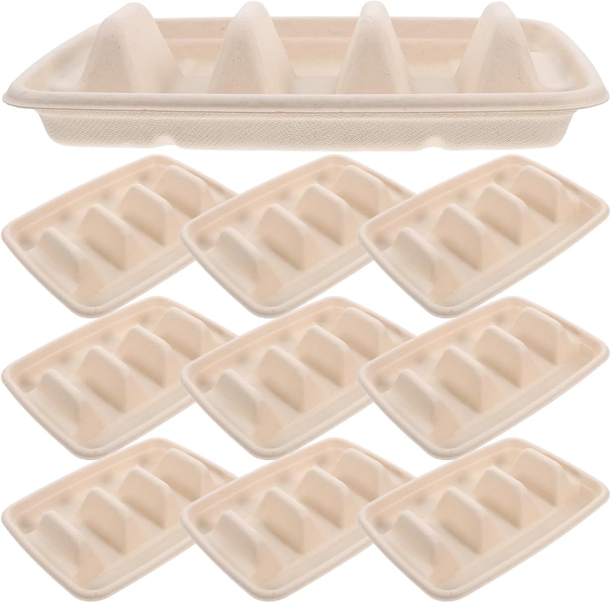 Jeiibrzui - Set Mit 50 Taco-haltern - 22 X 15 Cm - 3-fächer-design - Beige - Einweg-serviertabletts Für Tacos, Hotdogs Und Andere Snacks Bei Partys Und Picknicks