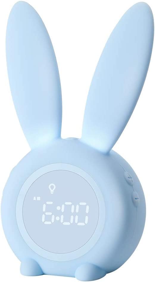 Jeiibrzui Hasen-kinderwecker – Blau – 1 Stück – Einschlafhilfe Mit Nachtlicht – 6 Geräusche Und Schlummerfunktion Für Jungen Und Mädchen