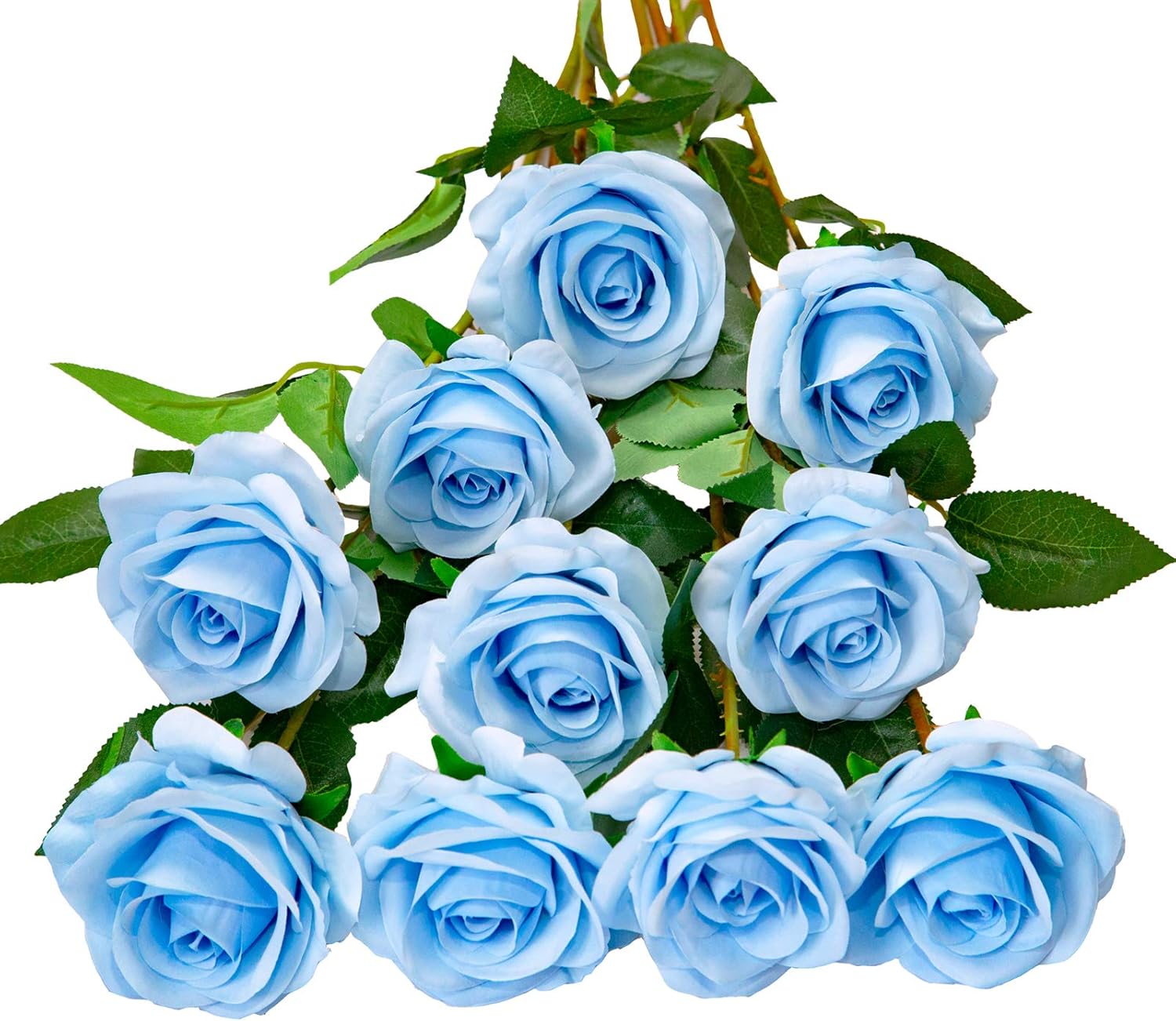 Jeiibrzui Künstliche Seidenrosen, 54 Cm Lange Stiele, 10er-set, Himmelblau. Realistischer Rosenstrauß, Ideal Für Tischdekorationen Bei Hochzeiten, Partys, Zuhause Oder In Der Küche. Zum Selberbinden.
