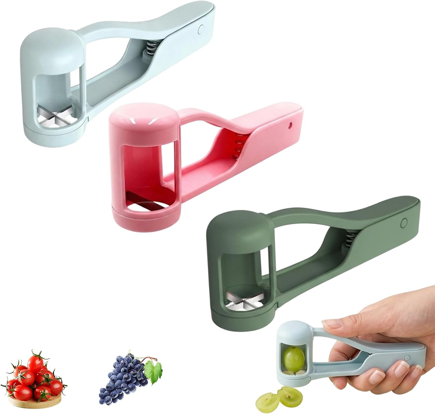 Jeiibrzui Traubenschneider-set – 3-teilig – Multifunktionaler Obstschneider – Rot, Grün, Blau – Sicheres Design Für Senioren Und Kinder – Schnelle Zubereitung Von Snacks Für Partys Und Lunchboxen