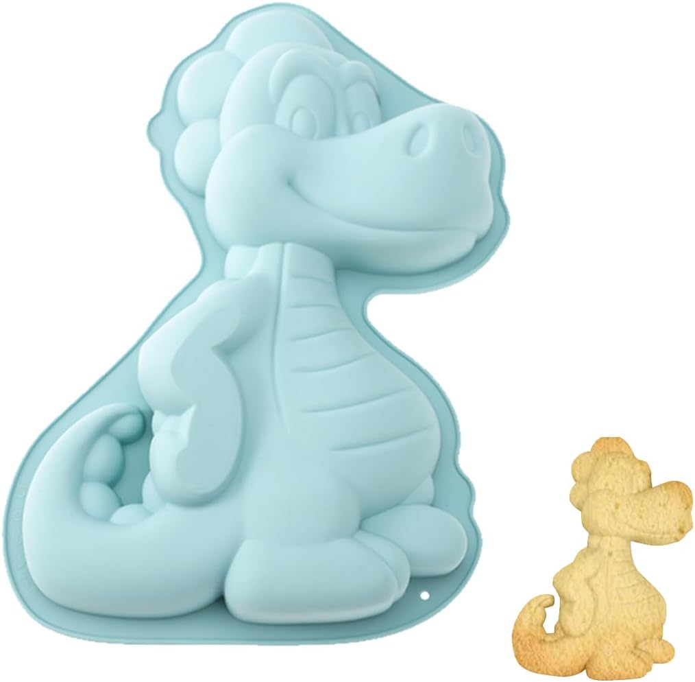 Jeiibrzui Silikon-backform Mit Blauem Dinosaurier - Großes 3d-modell - Vielseitige Form Für Kuchen Und Pralinen - Hitzebeständig Bis 230 °c - Ideal Für Kindergeburtstage Und Feiern