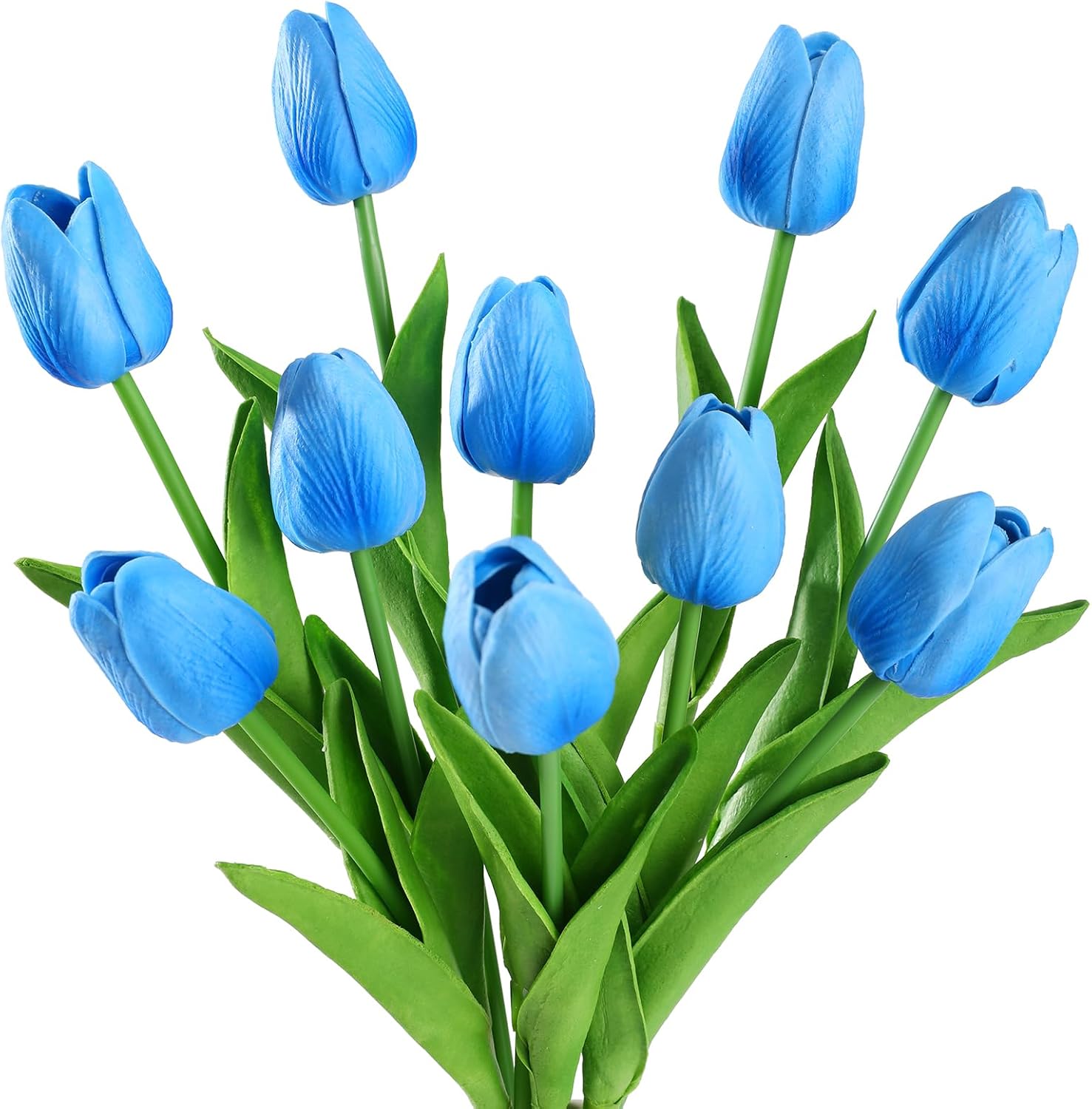 Jeiibrzui Himmlische Künstliche Tulpen – Blau – 33 Cm Hoch – Strauß Mit 10 Realistisch Wirkenden Tulpen Aus Polyurethan – Hypoallergene Dekoration Für Wohnzimmer, Hochzeiten Und Partys