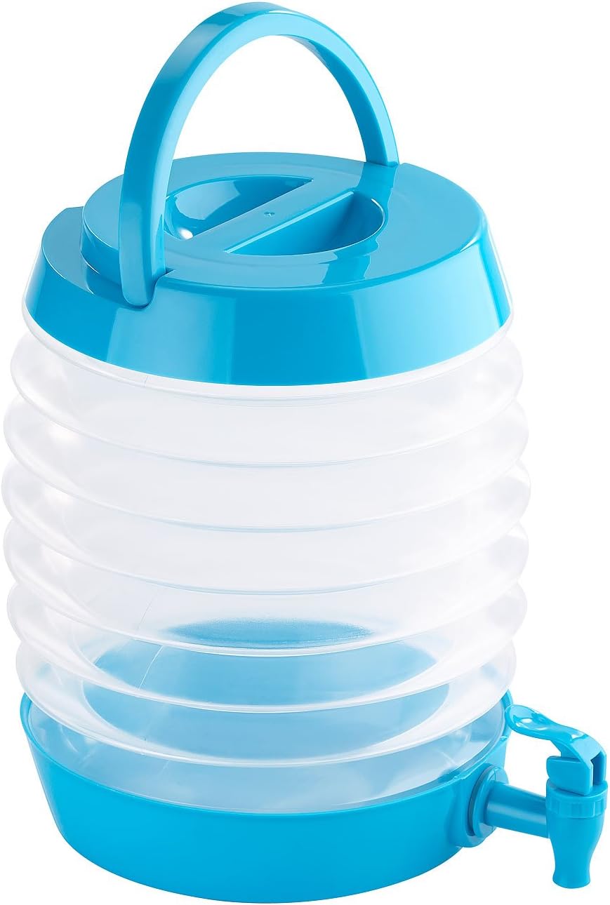 Jeiibrzui Faltbare Wasserflasche – 5,5 Liter – Camping-getränkespender Mit Zapfhahn – Blau/transparent – Inklusive Ständer Für Picknicks Und Partys