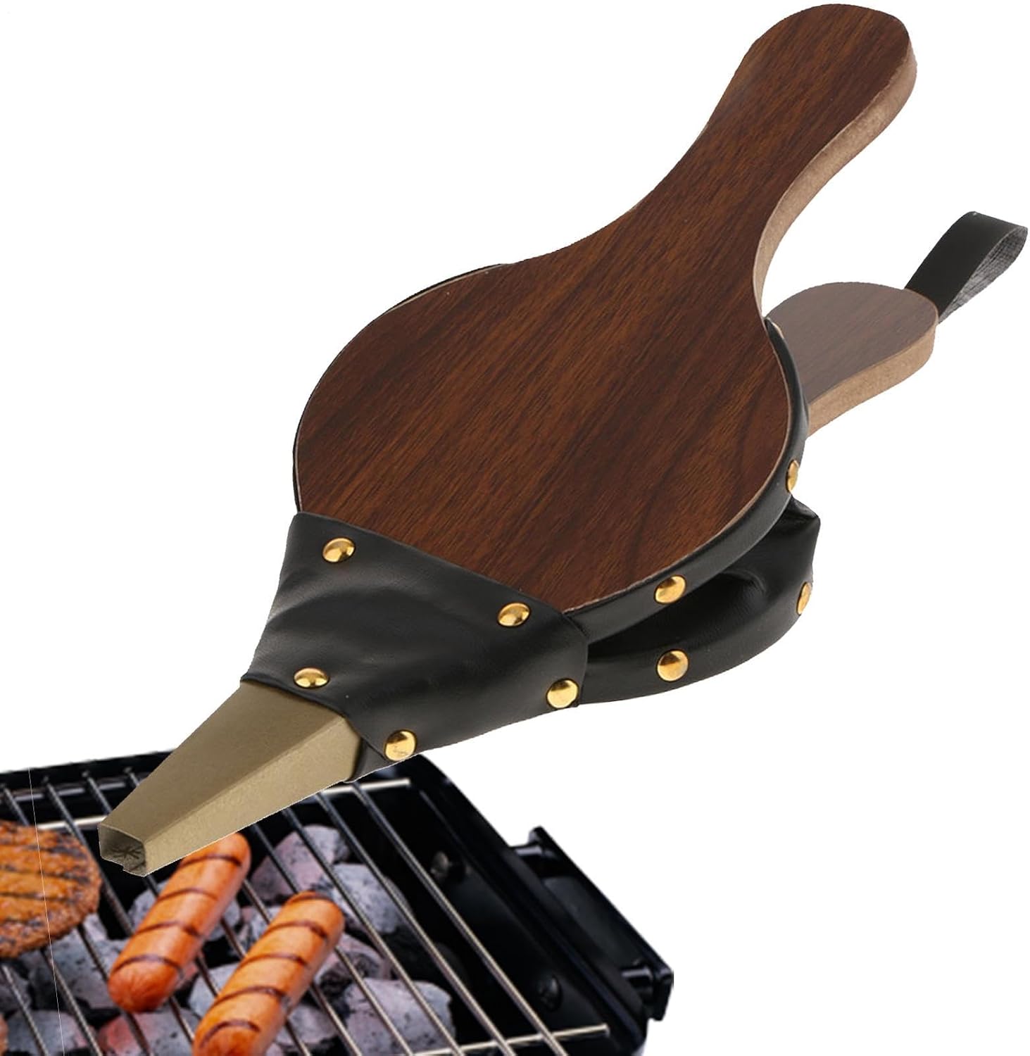 Kaminbalg Aus Holz – 1 Stück – Massivholz Und Metall – Anzündhilfe – Kamin Und Grill – Braun