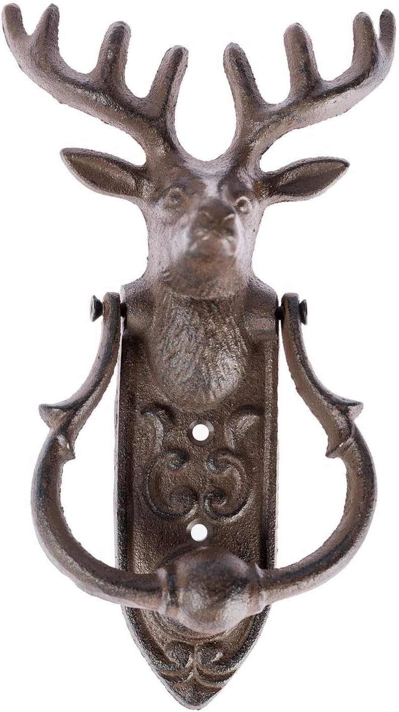 Vintage-türklopfer Von Jeiibrzui Mit Hirschkopf Im Rustikalen Stil – Wandmontage Aus Gusseisen – 24 Cm – 1 Stück – Braun – Für Den Innen- Und Außenbereich Geeignet – Retro-stil