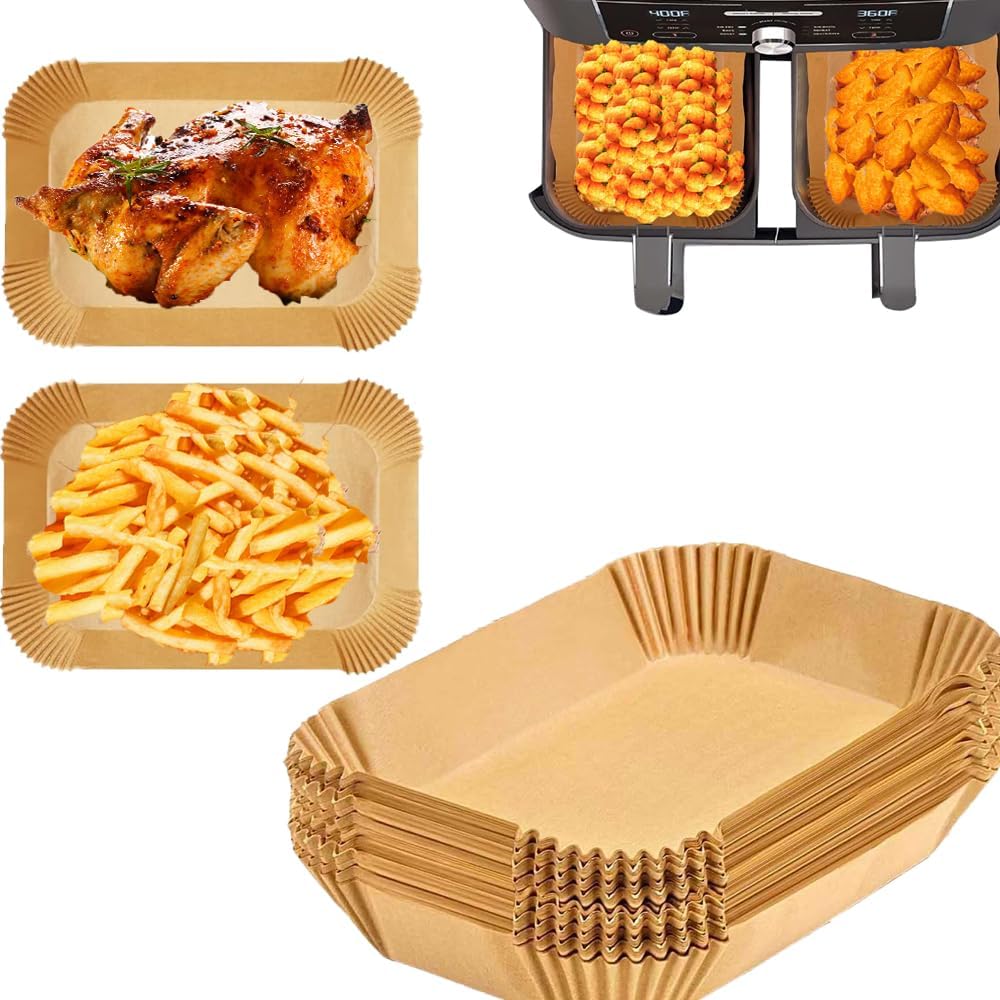 Jeiibrzui Backpapier – 22 X 14 Cm – 100 Blatt – Braun – Rechteckiges Papier Für Die Heißluftfritteusen Af300eu, Af400eu Und Foodi Max Dual Zone – Fettabweisendes Backpapier Für Gesunde Mahlzeiten
