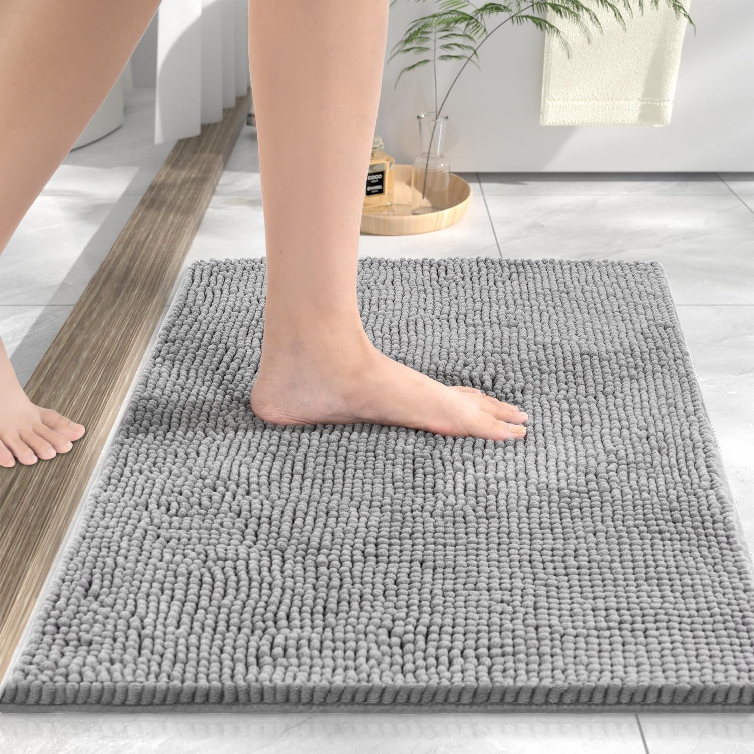 Badematte – 1 Stück – Chenille – Super Saugfähig Und Rutschfest – Für Dusche Und Badewanne – 60 X 40 Cm, Grau