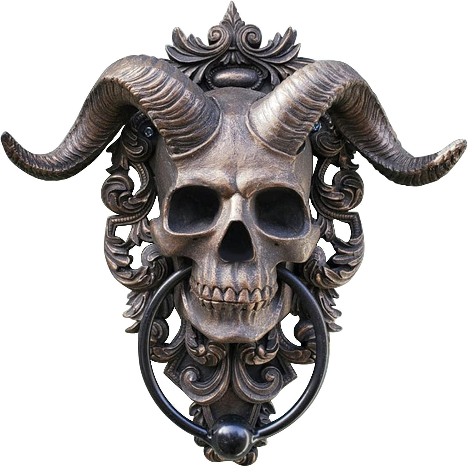 Jeiibrzui Türklopfer Mit Totenkopfmotiv In Antikgold – Gotische Dekoration – 10 X 13 Cm – 1 Stück – Grau