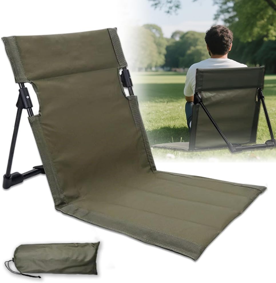 Klappbarer Bodenstuhl – 1 Stück – Strapazierfähiges Material – Mit Rückenlehne Und Haltegriff – Ideal Für Camping, Strand Und Garten – Grün, 38 X 39,5 Cm