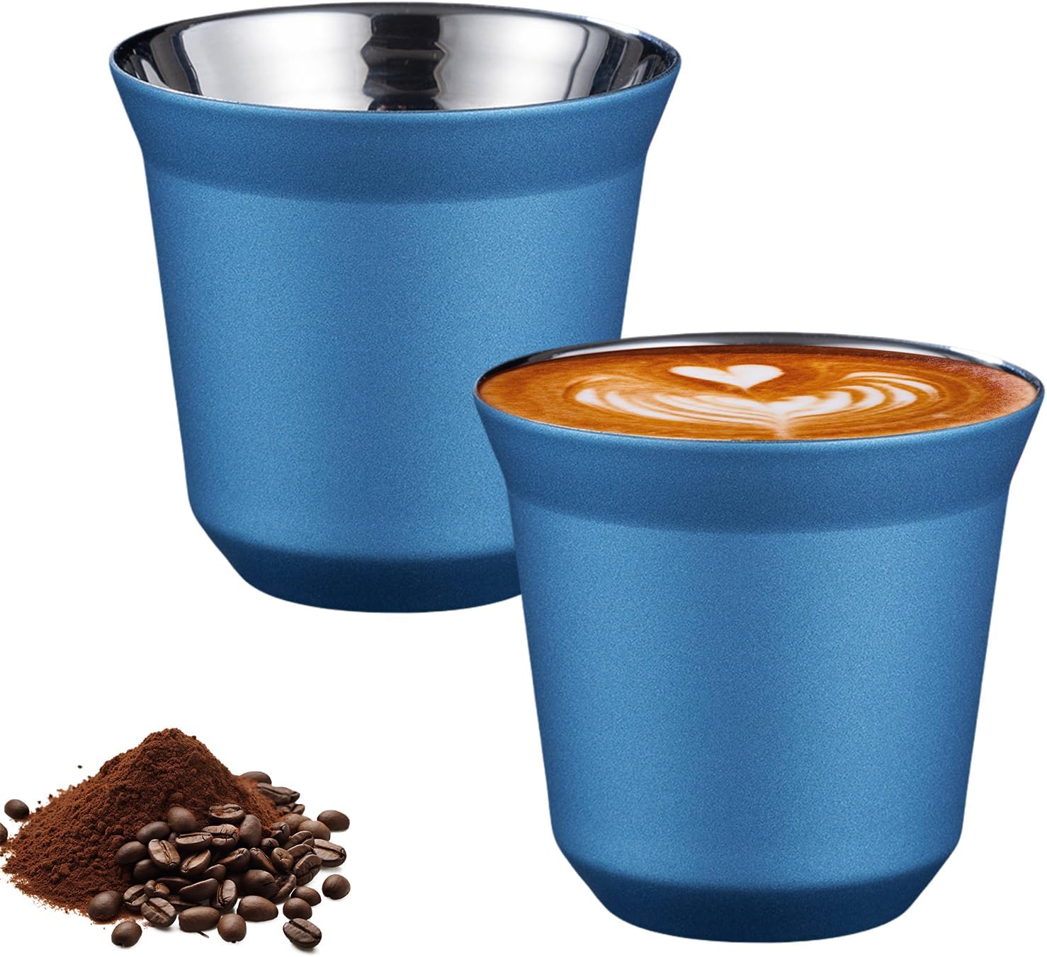 Jeiibrzui Espressotassen – 2er-set – Edelstahl 304 – Doppelwandige Isolierung – Fassungsvermögen: 80 Ml – Farbe: Hellblau – Ideal Für Camping, Reisen Und Den Täglichen Gebrauch