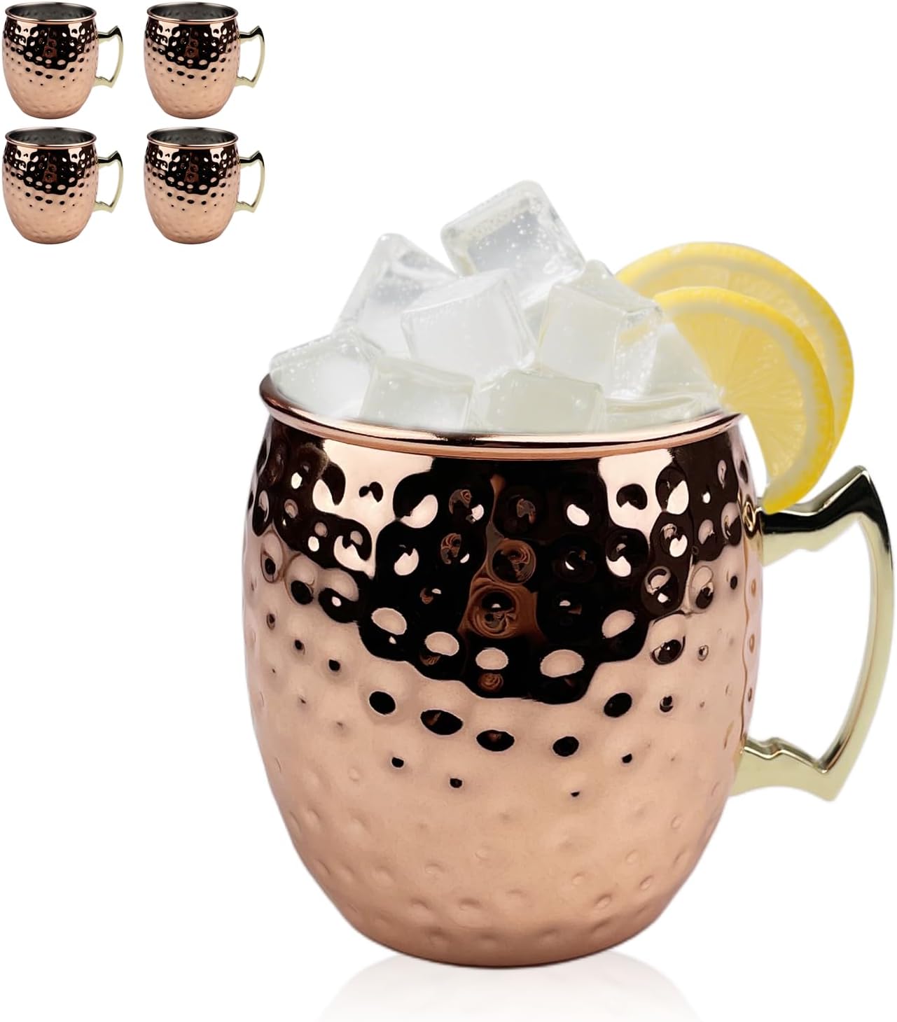 Jeiibrzui Classic Moscow Mule Geschenkset – 550 Ml – 4 Stück Mit Strohhalmen – Gehämmertes Kupfer
