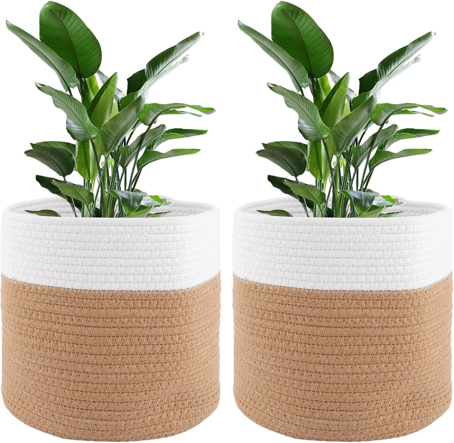 Zimmerpflanzentopf – 2er-set – Gewebte Baumwolle – Faltbarer Aufbewahrungskorb – Wohnzimmer, Schlafzimmer, Badezimmer – 25 Cm