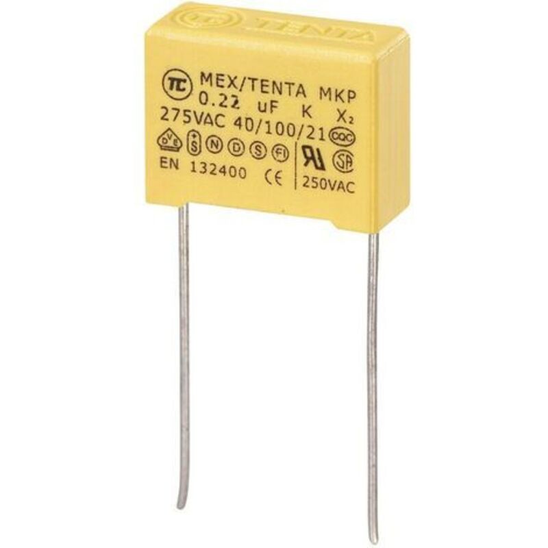 Tru Components – Mkp-x2 0,22 Μf 275 V/ac Entstörkondensator – Radialanschluss – Abmessungen 18 X 7,5 X 13,5 Mm – Toleranz 10 % – S882211