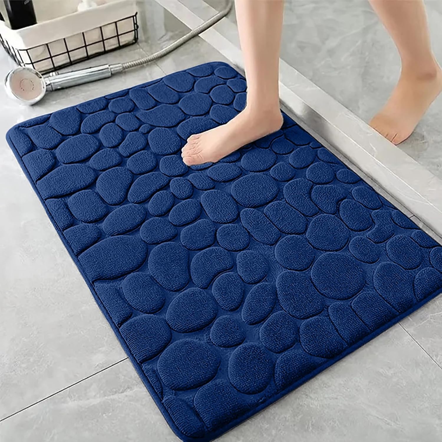 Badematte – 1 Stück – Flanell Und Pvc – Saugfähig Und Rutschfest – Für Bad Und Dusche – 50 X 80 Cm, Marineblau