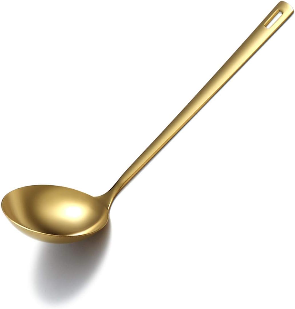 Küchenkelle – 1 Stück – Titanvergoldeter Edelstahl – Hitzebeständig – Für Suppen Und Zum Kochen – Hochglanzpoliert