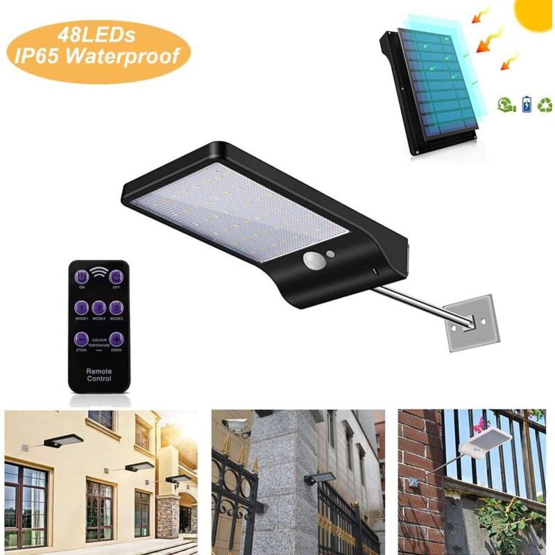 Langray – Solar-außenleuchte Mit 48 Leds Und Bewegungsmelder – 450 Lumen, Dimmbar – Ip65 Wasserdicht – Inklusive Fernbedienung
