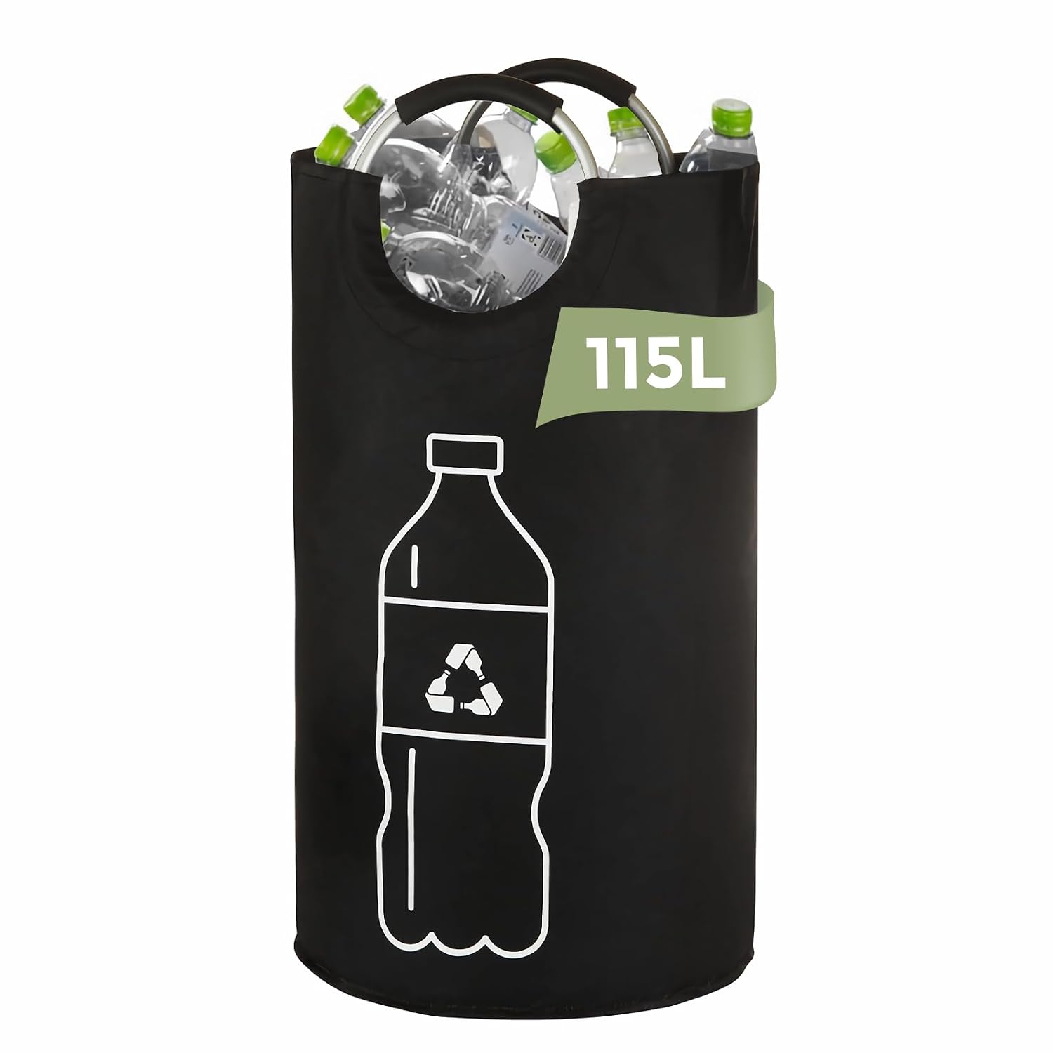 Flaschensammler (115 L) – Recyclingbeutel Aus Polyester – Aluminiumgriff – Für Glas, Plastik Und Dosen – Für Küche Und Garten – 41,5 X 41,5 X 88 Cm