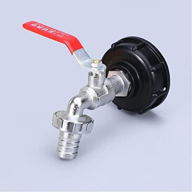 Wasserhahn Für 1000-liter-regenwassersammeltank, 1/2"-doppel-regenwassertankadapter, Wasserhahn Aus Pp-legierung Mit 60-mm-grobgewinde