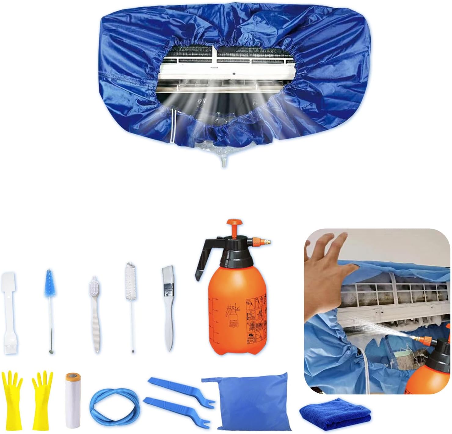 Klimaanlagen-reinigungsset – 15-teilig – Oxford-gewebe – Integrierter Wasserablauf – Für Wandmontierte Split-systeme – Größe 94–132 Cm