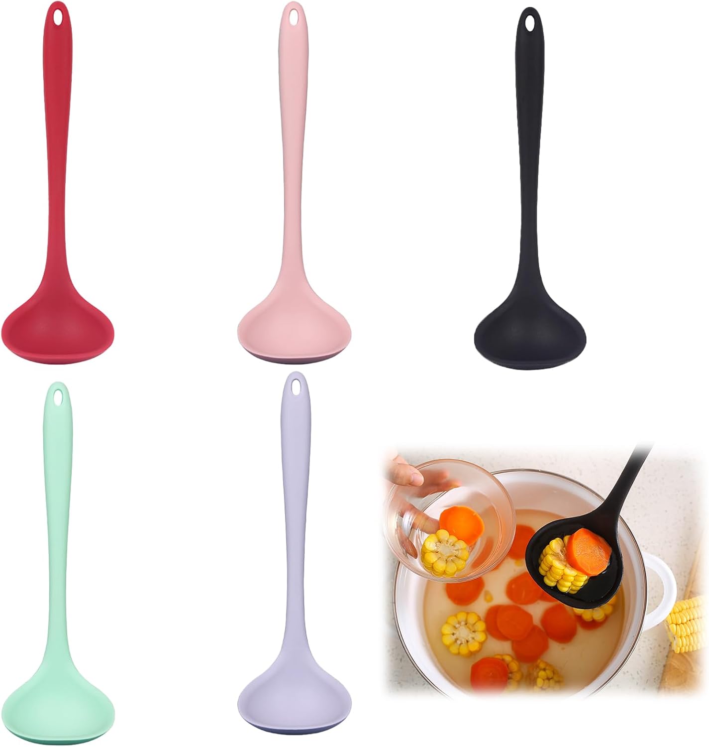 Küchenlöffel Aus Silikon – 5er-set – Bpa-frei – Hitzebeständig – Für Suppen Und Soßen – 21 Cm