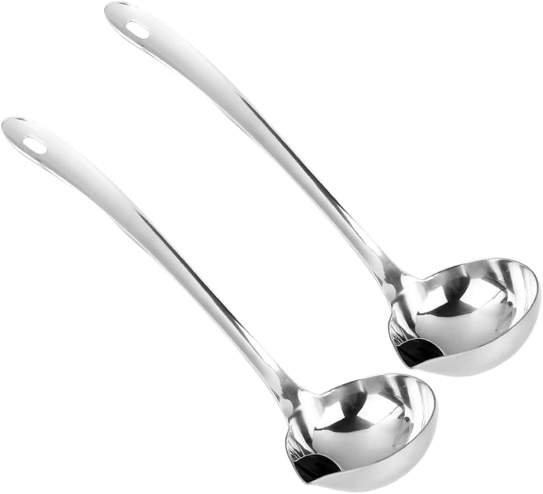 Set Mit 2 Edelstahl-schöpfkellen – Fettabscheider – Ausgießer – Edelstahl – Für Haushalt Und Gastronomie – 26,5 Cm