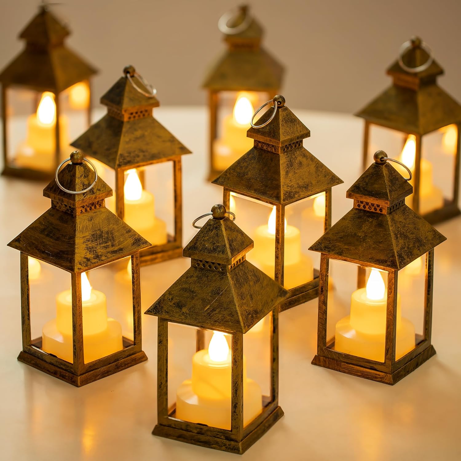 Laterne – 10er-set – Kunststoff Und Glas – Flammenlose Led – Dekoration Für Drinnen Und Draußen – Gold, 15 Cm