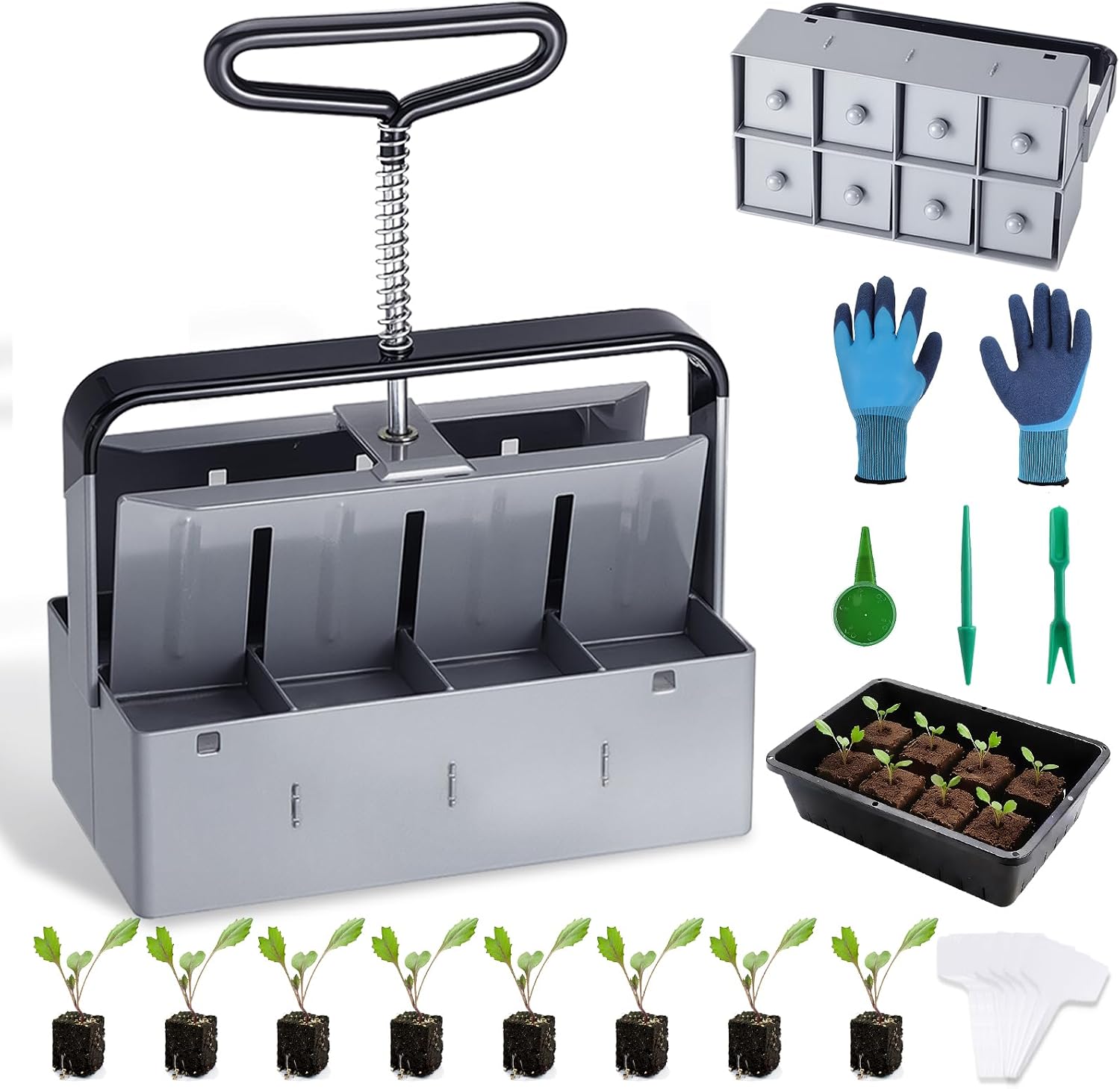 8-zellen-erdpresse – Verzinkter Stahl – Werkzeug Für Den Ökologischen Gartenbau – Aussaat Und Umpflanzen