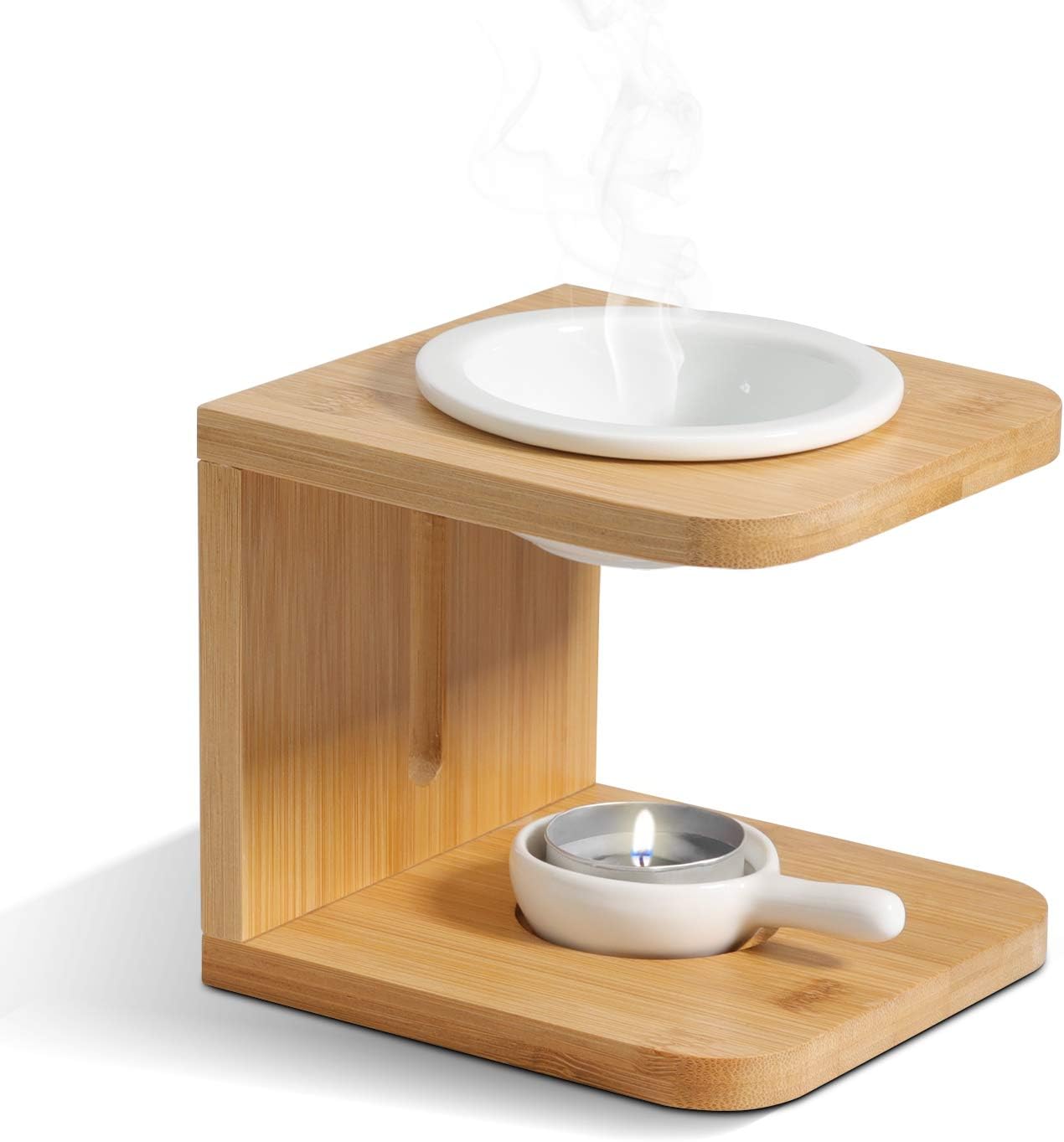 Jeiibrzui Duftlampe Aus Holz – 70-ml-keramikschale – Mit Teelöffel Und Halterungen – Für Ätherische Öle Und Wachs – Ideal Für Wohnzimmer, Schlafzimmer Und Yoga