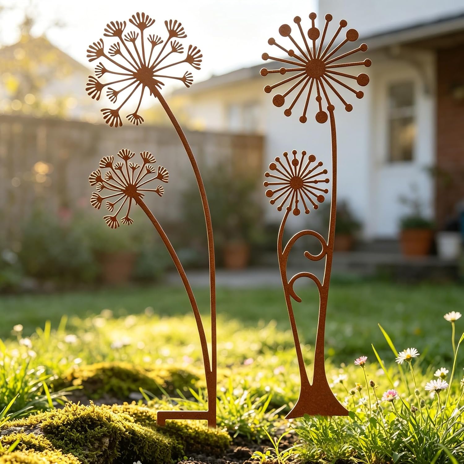 Jeiibrzui Set Mit 2 Rustikalen Metall-gartensteckern – 30 Cm – Rostoptik – Außendekoration Pusteblume