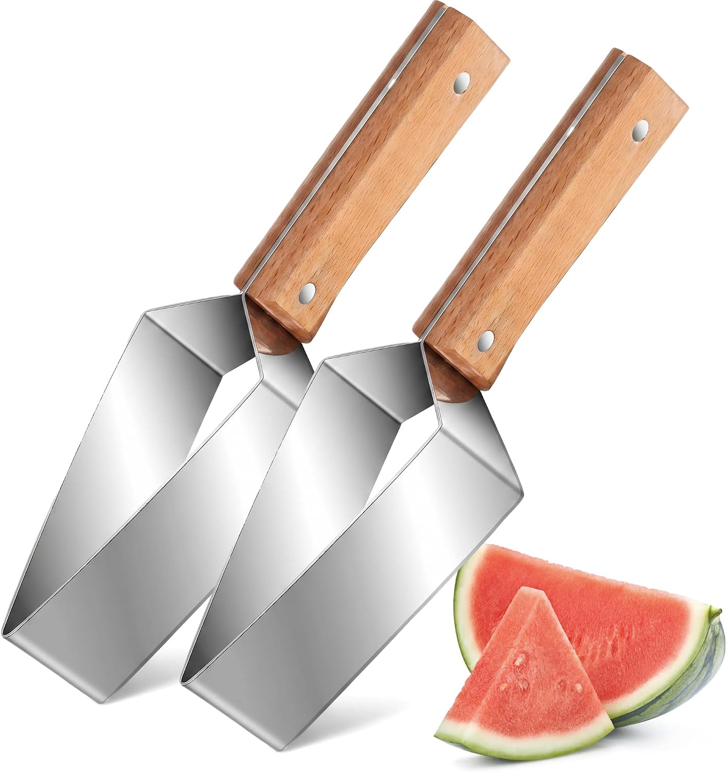 Jeiibrzui Wassermelonenschneider - Rautenmuster - 2er-set - Edelstahl Mit Holzgriff - Ideal Für Zuhause Und Picknicks