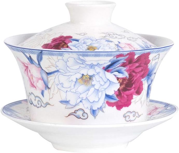 Jeiibrzui Authentisches Gaiwan-teeservice – 11,5 Cm – 3-teilig Mit Deckel Und Untertasse – Natürliches Blumenmuster Auf Feinem Porzellan Für Die Kung-fu-teezeremonie Und Den Täglichen Gebrauch