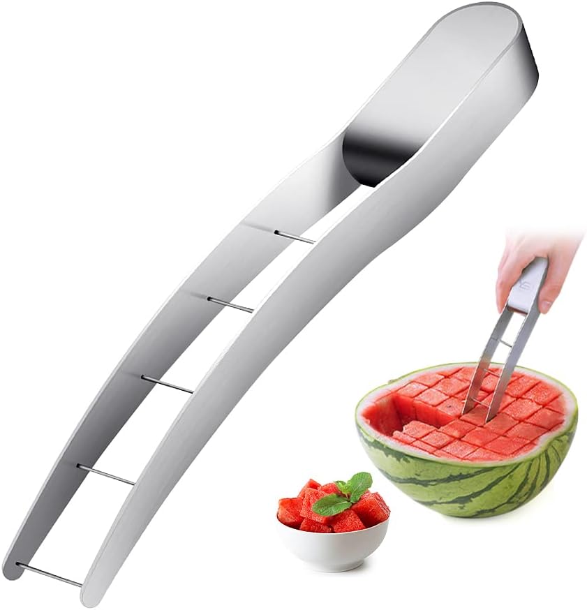 Jeiibrzui Wassermelonenschneider – Melonenschneider Aus Edelstahl Mit Würfelfunktion – 24 Cm – 1 Stück – Silber – Ideal Für Cantaloupe- Und Papaya-melonen In Der Küche