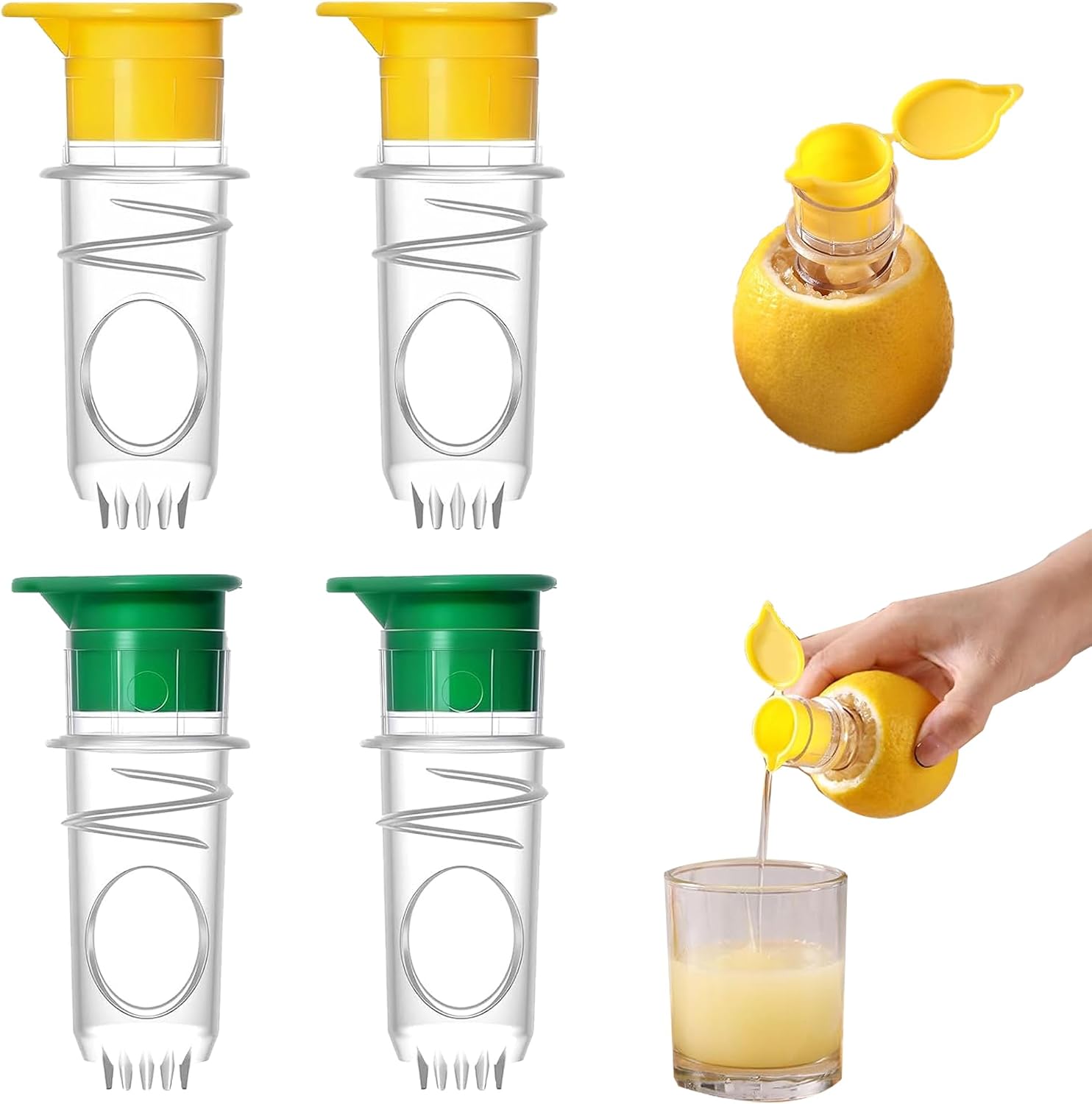 Jeiibrzui Kompaktes Zitruspressen-set – 8 Cm – 4-teilig Mit Deckel – Gelb Und Grün – Manuelle Orangenpresse Für Cocktails – Tragbare Limettenpresse Für Camping – Obstpresse Aus Kunststoff Für Den Haus