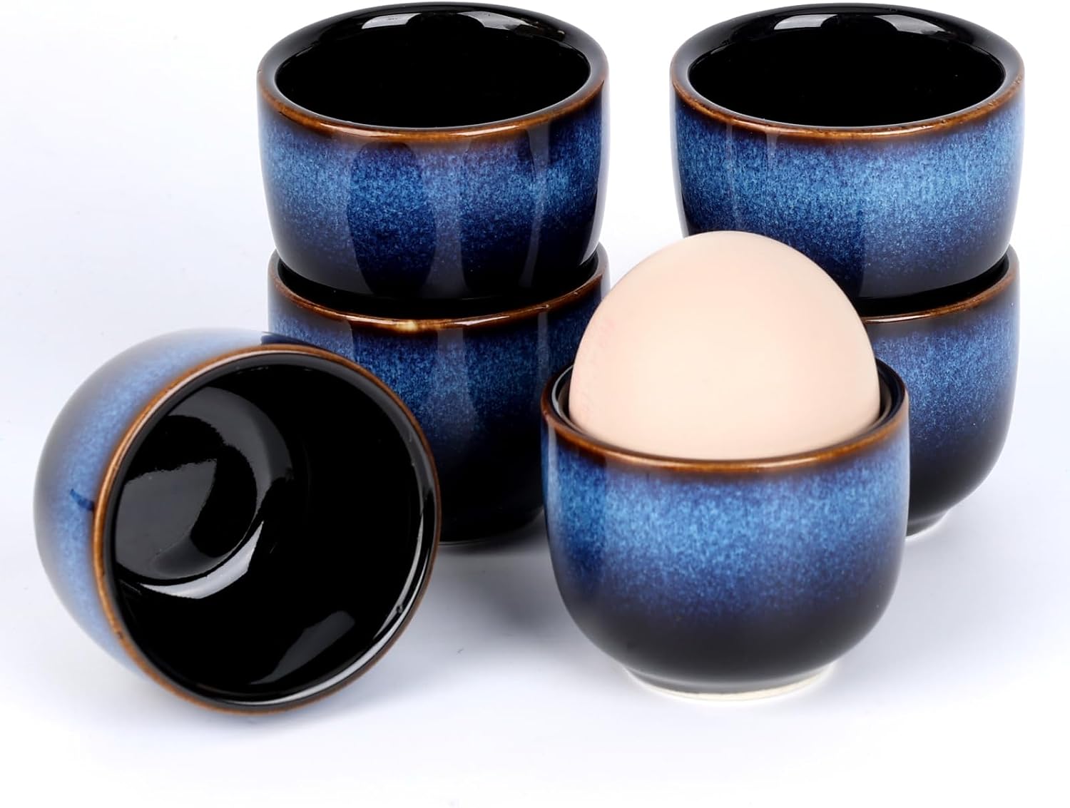 6er-set Jeiibrzui Keramik-eierbecher – 5 X 3,8 Cm – Handgefertigt, Mit Gebrannter Optik – Für Frühstück Und Camping