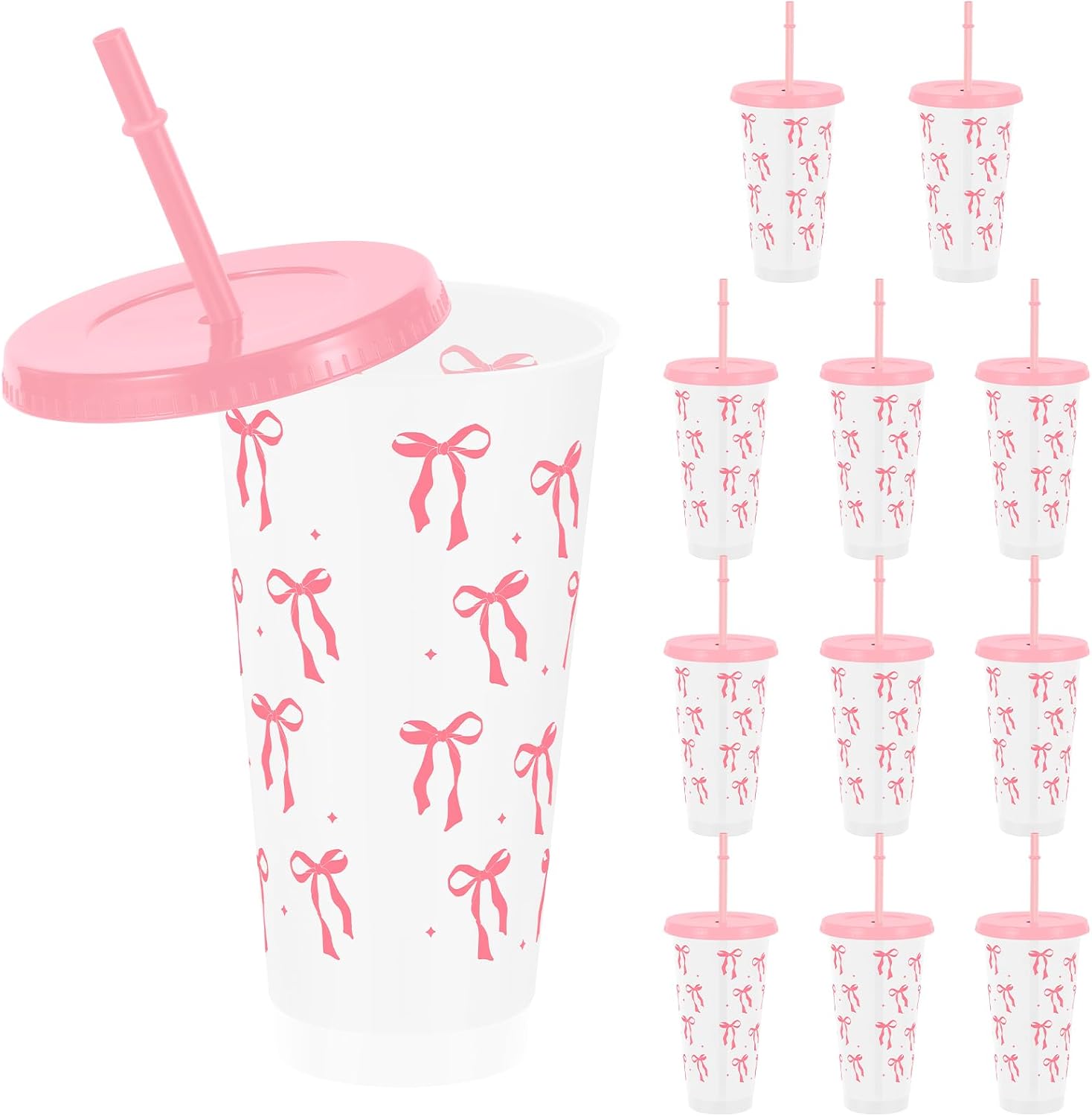 Jeiibrzui Arch Plastikbecher – Deckel Und Strohhalm – 710 Ml – 12er-pack – Mehrfarbig – Umweltfreundliche Becher Für Partys, Geburtstage, Hochzeiten Und Reisen