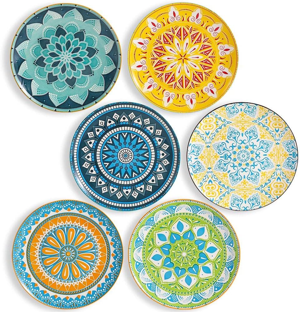 Jeiibrzui Mehrfarbige Kollektion – 6-teilig – Ø 25 Cm – Spülmaschinenfeste Keramikteller, Ideal Für Den Täglichen Gebrauch Und Besondere Anlässe
