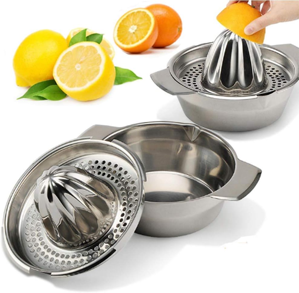 Jeiibrzui Zitruspresse Aus Edelstahl – Mit Auffangschale – 12 X 6 Cm – Manuelle Orangenpresse Für Limetten Und Orangen – Küchenutensil In Silber