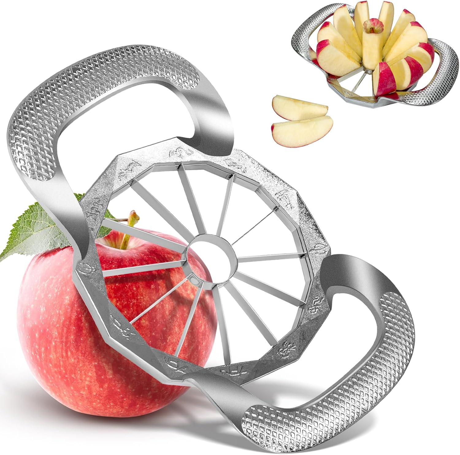 Jeiibrzui Apfelentkerner Aus Metall – 12 Klingen – Edelstahl Und Zinklegierung – Für Äpfel Bis 10 Cm – Schnelles Entkernen Und Schneiden – Ideal Für Salate Und Kuchen – Silber