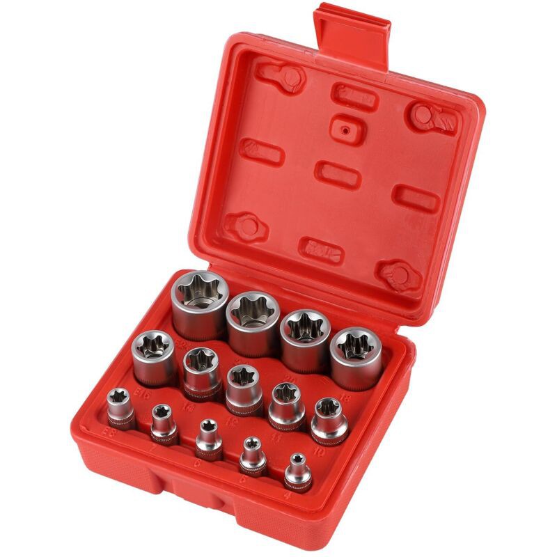 14-teiliger Cr-v-torx-steckschlüsselsatz In Sternform, 3 Größen: 1/4", 3/8", 1/2", Mit Praktischem Koffer