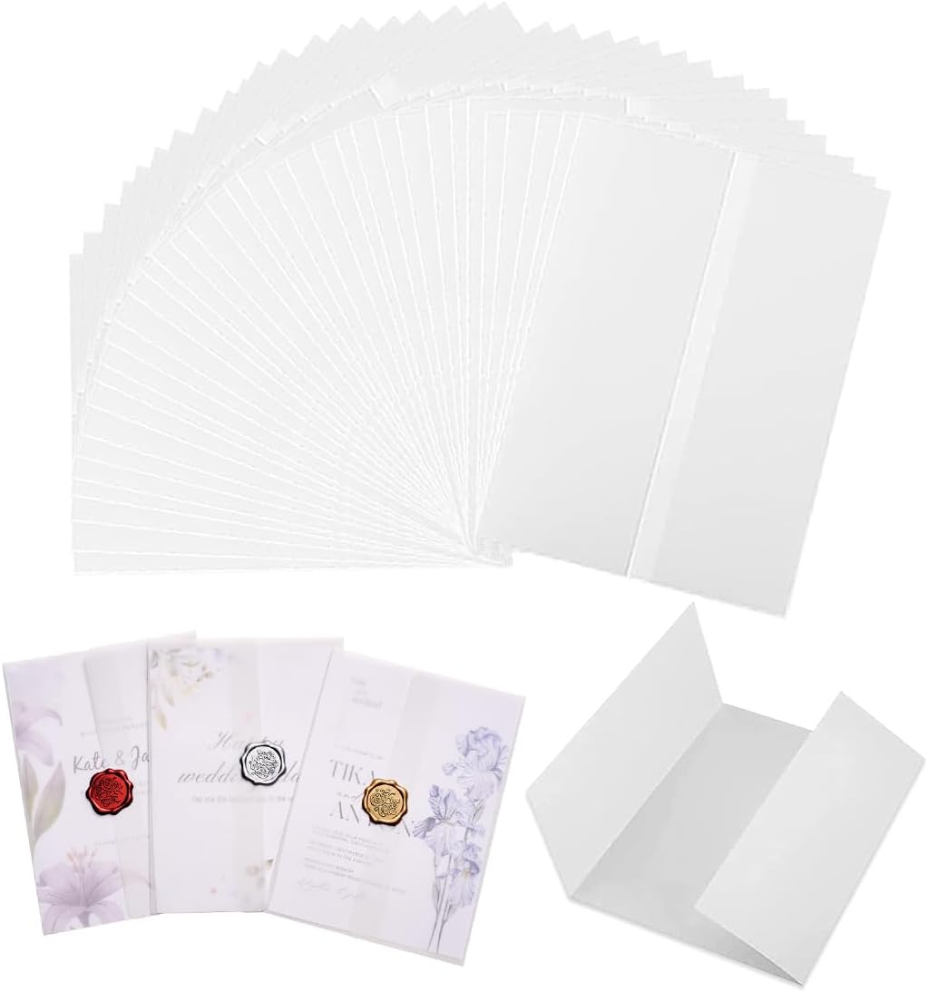 Jeiibrzui Packung Mit 30 Transparenten Pergamentumschlägen (13 X 18 Cm) Mit Vorgefalteter Tasche, Ideal Für Hochzeits- Und Geburtstagseinladungen.