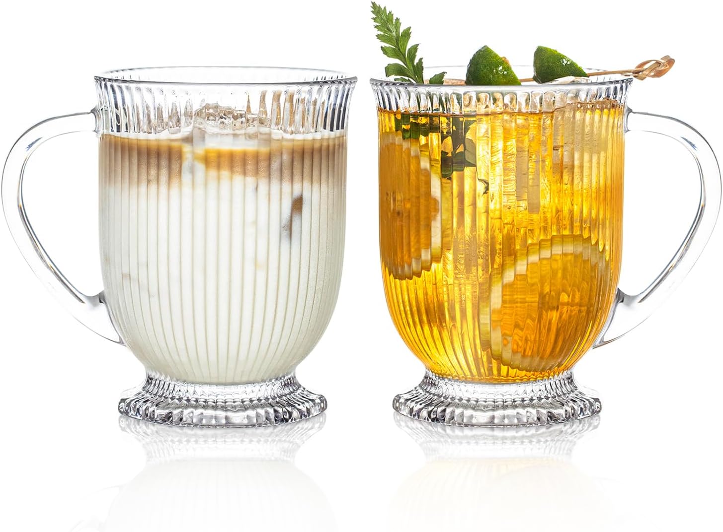 Jeiibrzui Gerippte Glasbecher Mit Henkel – 480 Ml – 2er-set – Für Kaffee, Tee Und Matcha Latte