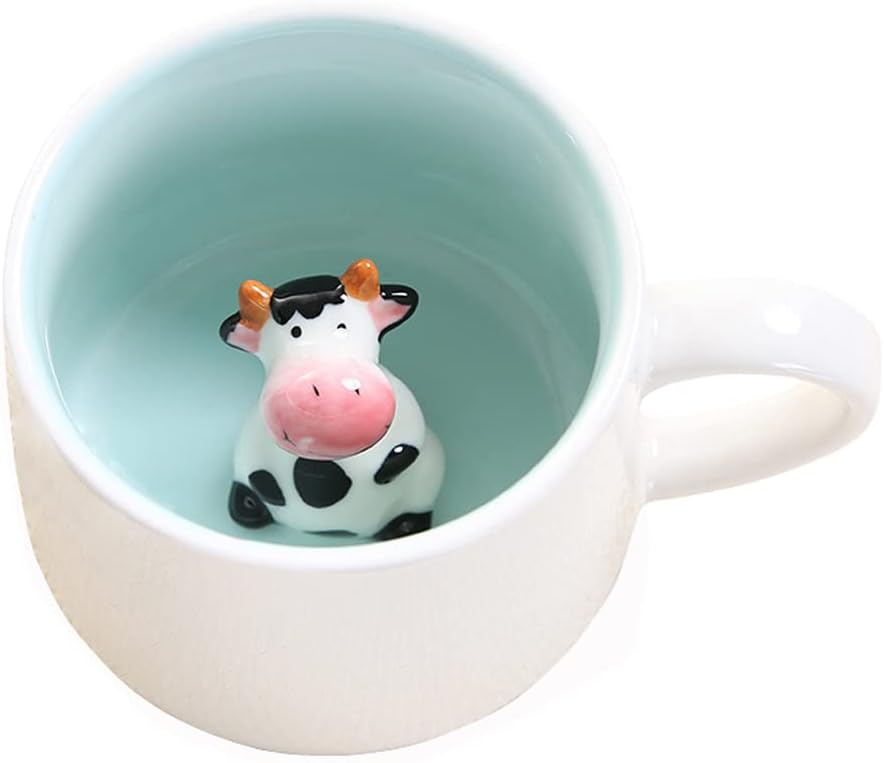 Jeiibrzui Kaffeetasse „süße Kuh“ – 3d-tierdesign – 230 Ml – 1 Stück – Handgefertigte Keramik – Ideales Geschenk Zum Geburtstag Oder Zu Weihnachten