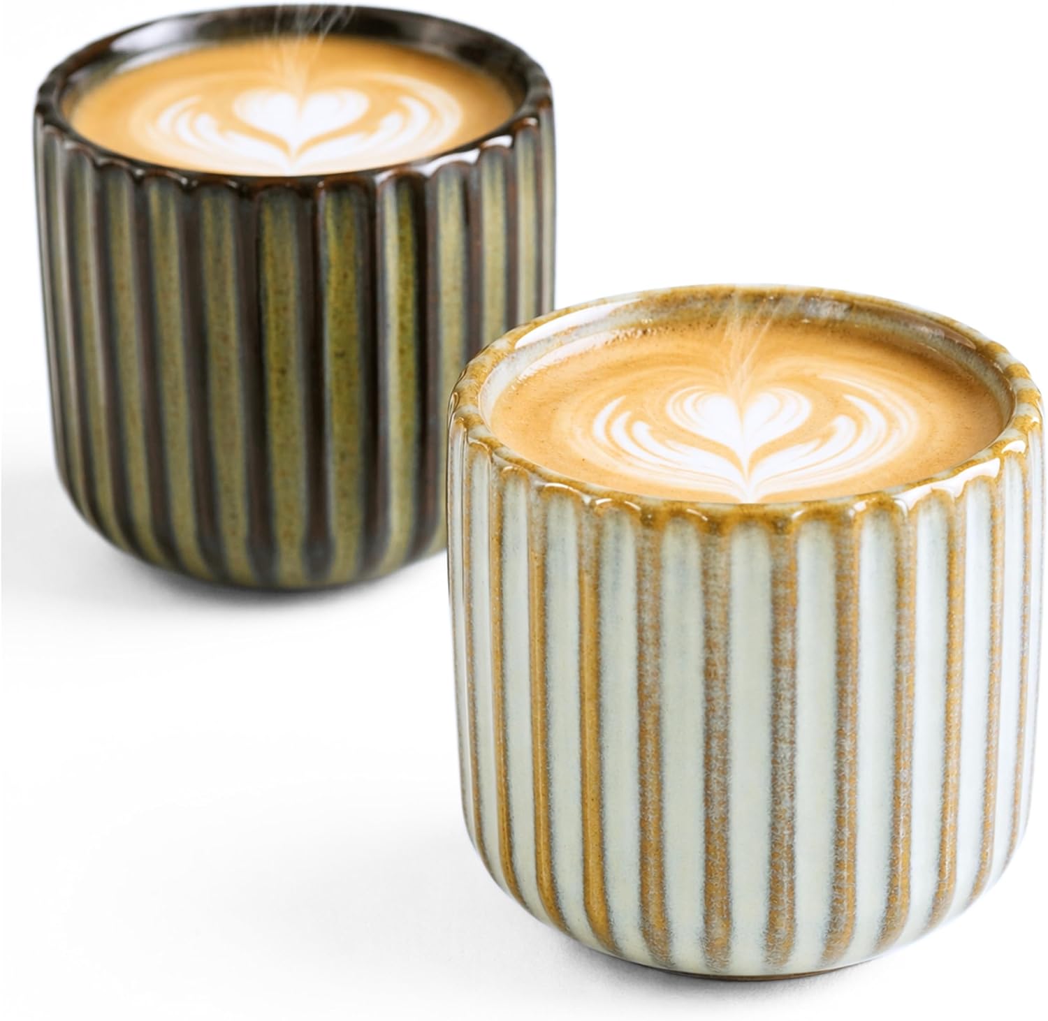 Jeiibrzui Handgefertigtes Kaffeeset – 180 Ml – 2-teilig – Handgefertigtes Steinzeug – Antikes Bronze-fischbauch-design Für Latte Art Und Den Täglichen Gebrauch