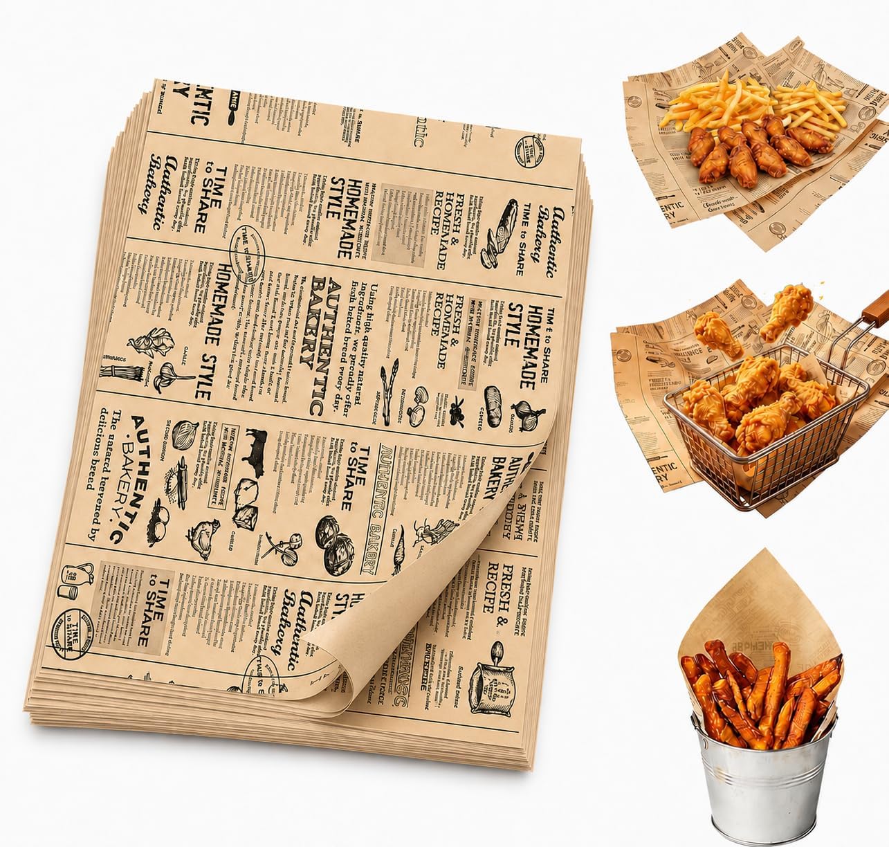Jeiibrzui Backpapier – 38 X 28 Cm – 100 Blatt – Antihaft-backpapier Für Hamburger, Sandwiches Und Pommes Frites – Retro-zeitungsmuster Für Restaurants Und Zuhause