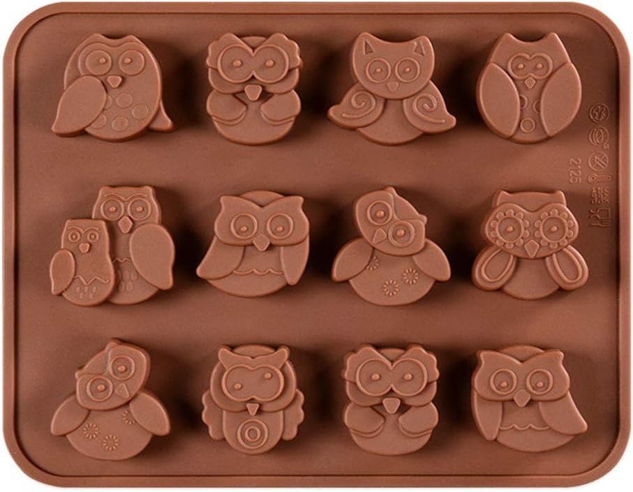 Jeiibrzui Eulen-silikonform – 12 Mulden – Cupcakes, Muffins, Schokolade – Flexibel Und Antihaftbeschichtet – Ofen- Und Gefriergeeignet – Tierkollektion